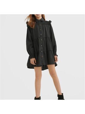 Size 8 Girls Mayoral Charcoal Button-Down Kids Dress